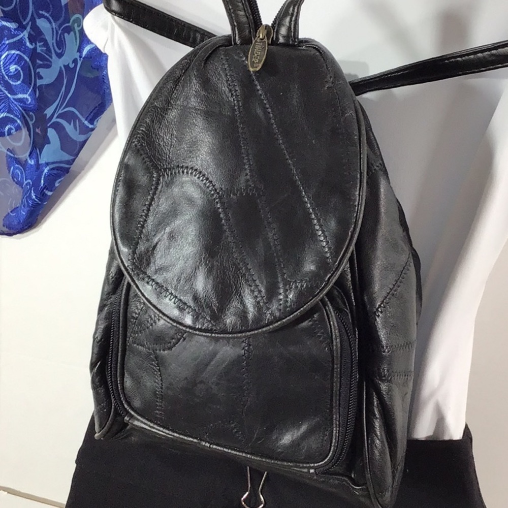 Patchwork black leather convertible backpack - image 2